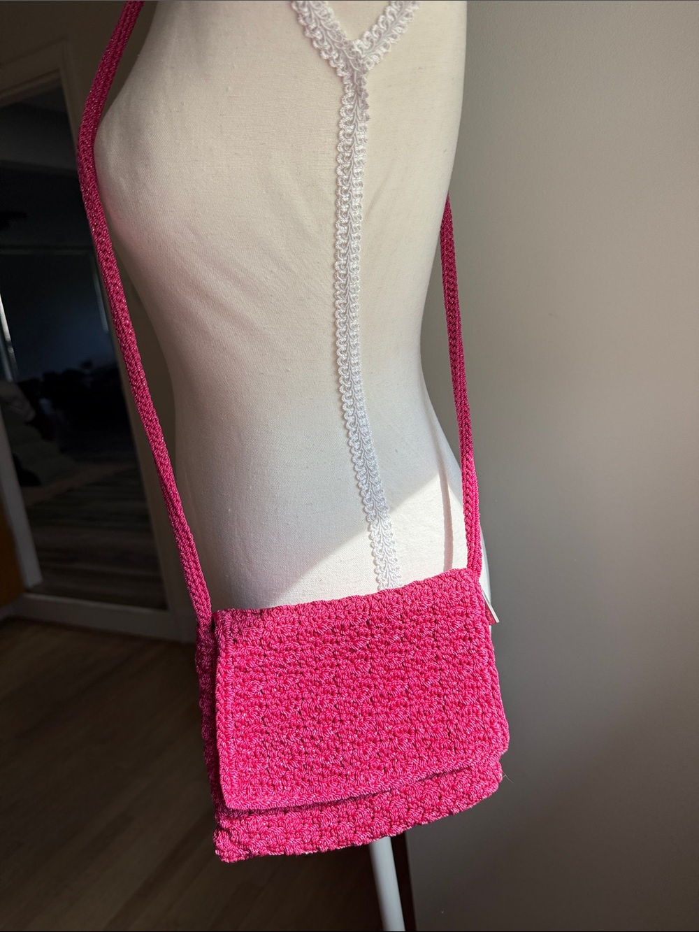 The Sak Pink Crochet Crossbody Bag